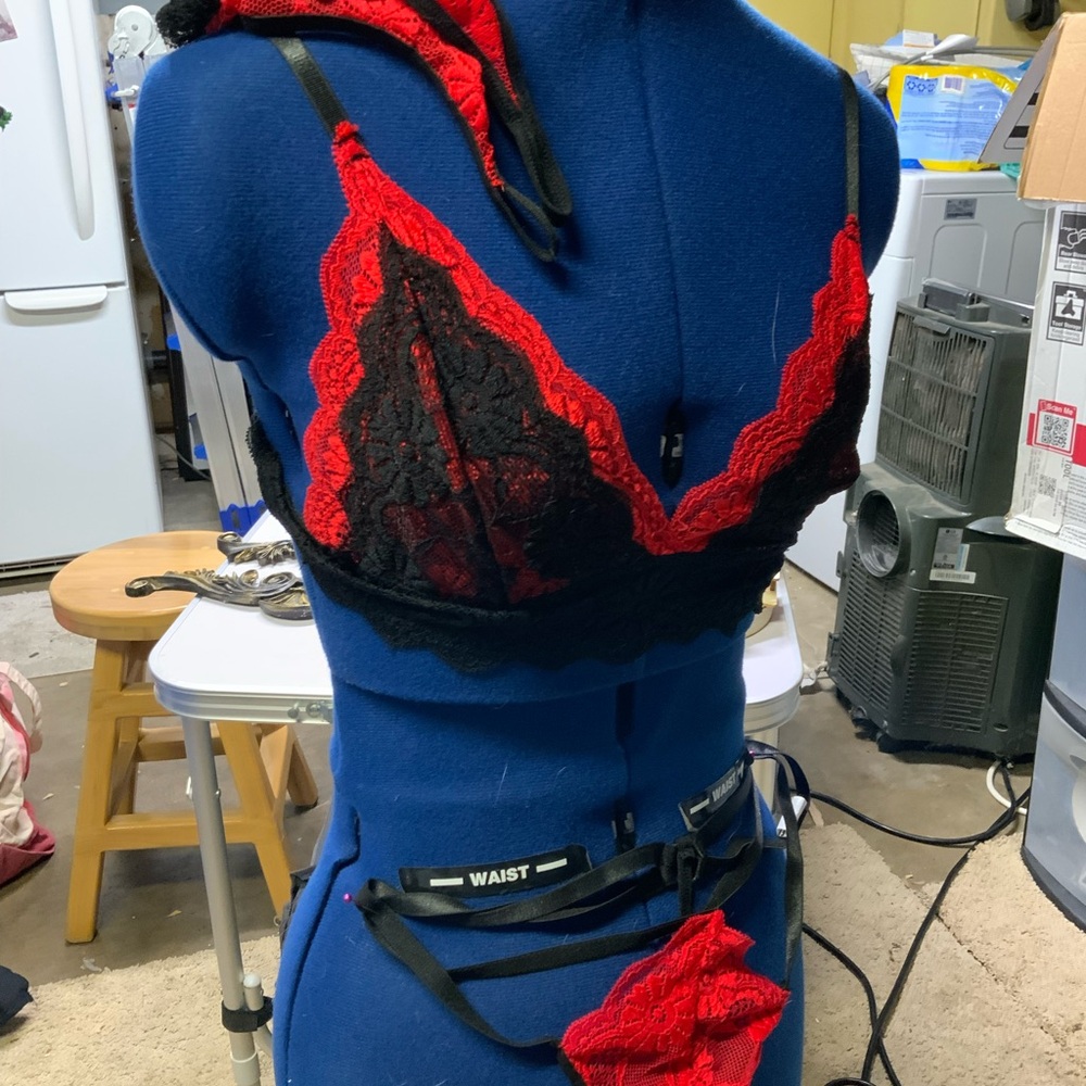 SHEIN Red and Black Lace Bra set